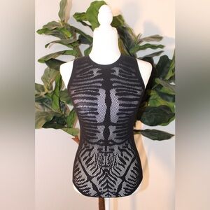 Wolford Zebra Net Sleeveless String Thong Bodysuit - Black